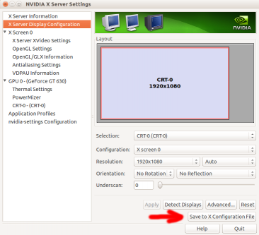 NVidia X Server Settings Screenshot