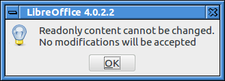 Error message: Readonly content cannot be changed. No modifications will be accepted.