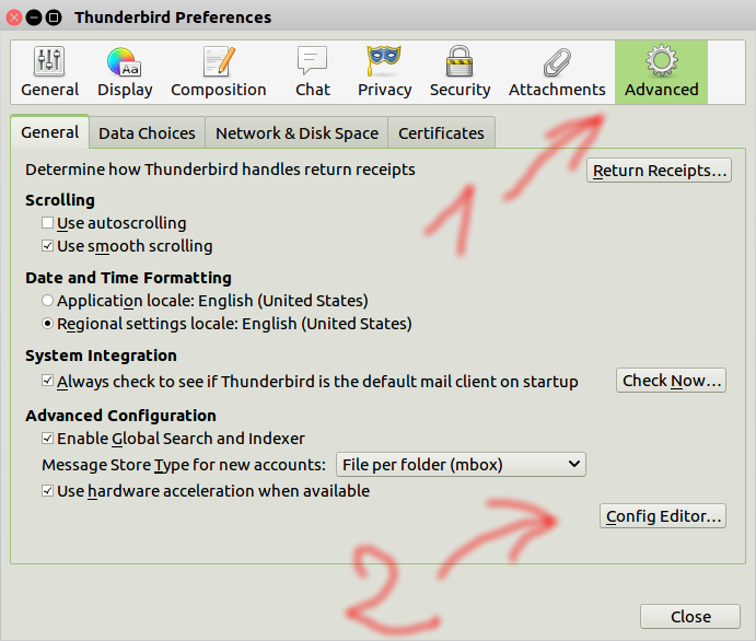 The preferences, select Advanced, then click on Config Editor.